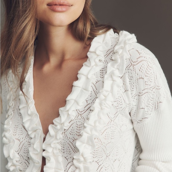 Anthropologie Ruffled Lace Cardigan Sweater - Picture 2 of 6